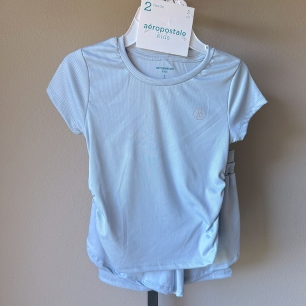 NWT Aeropostale Kids light blue shorts and tshirt set size small 7/8